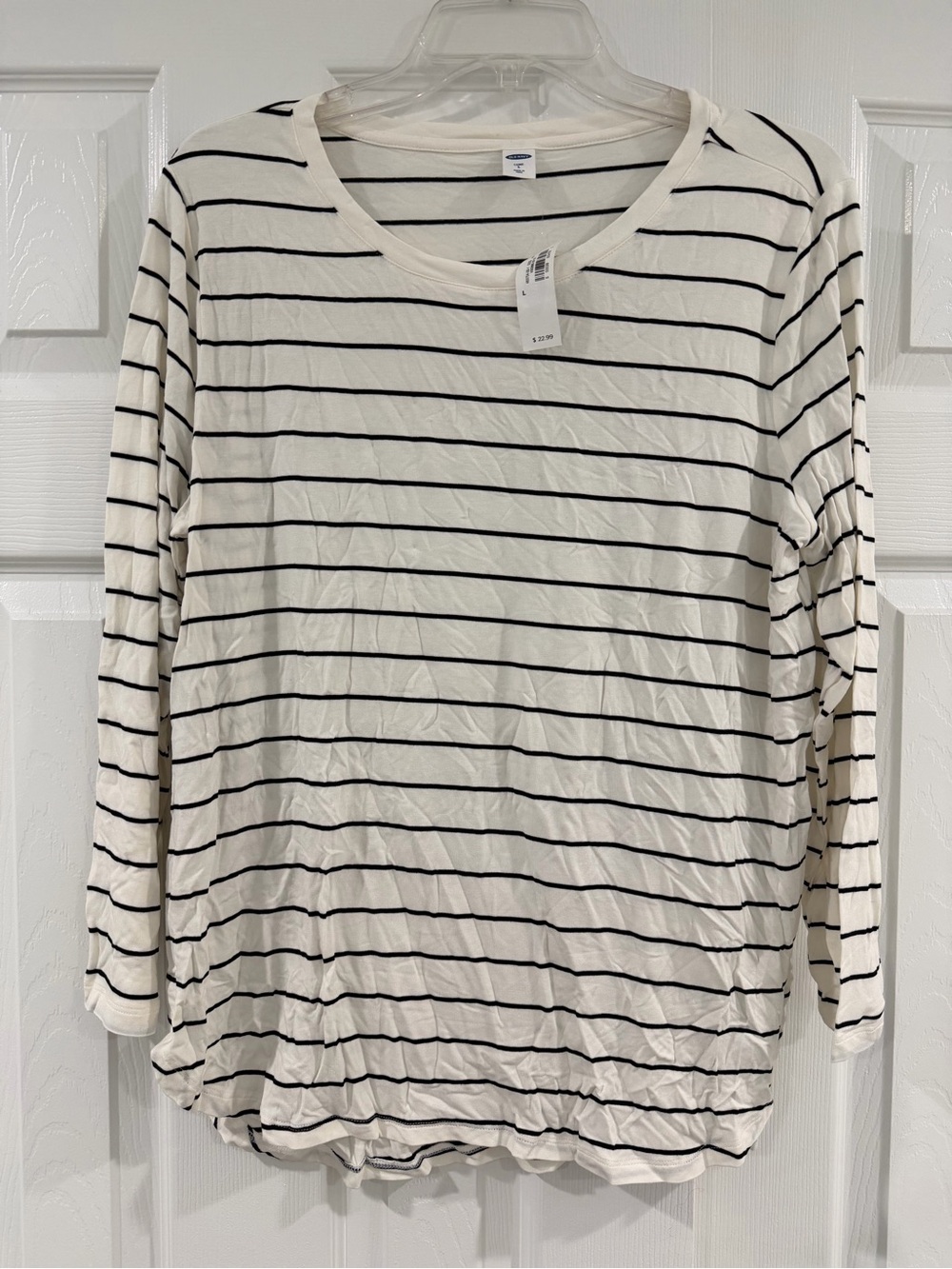 Old Navy Cream and Black Striped Long-Sleeve Tee
